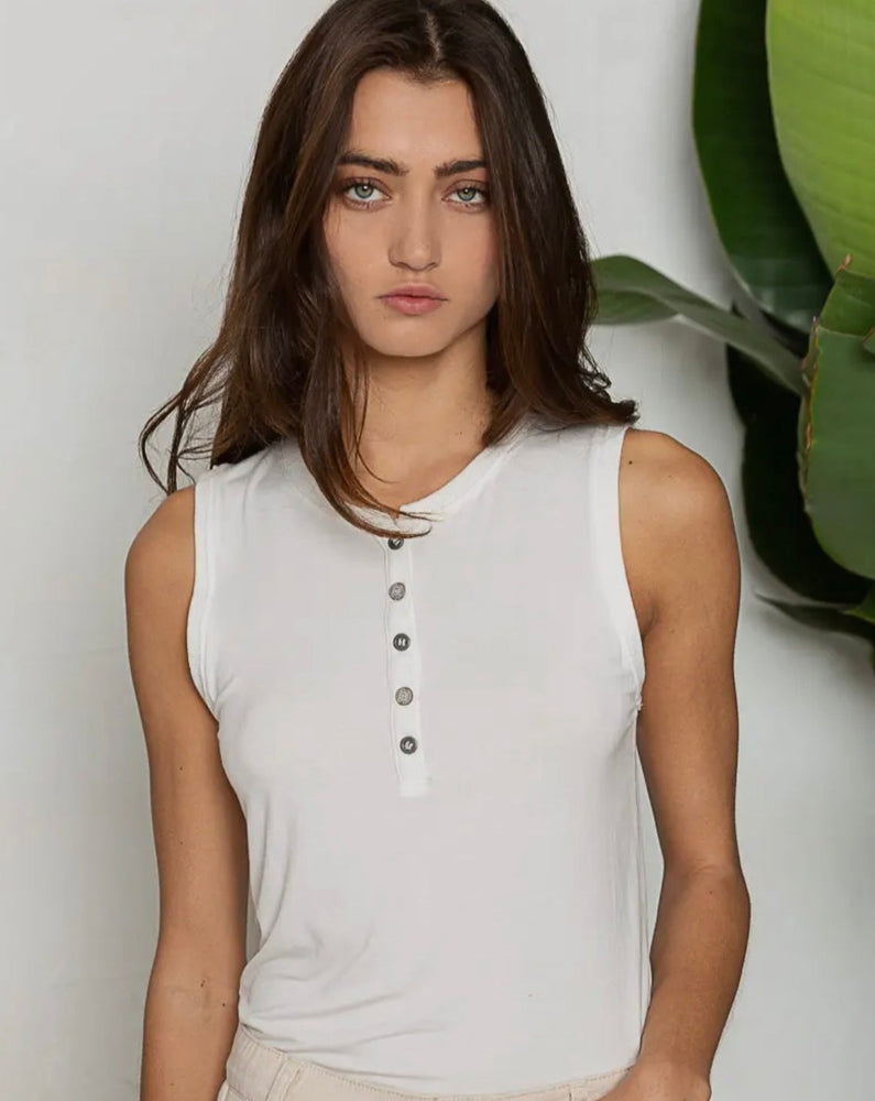 Fitted Henley Sleeveless Top