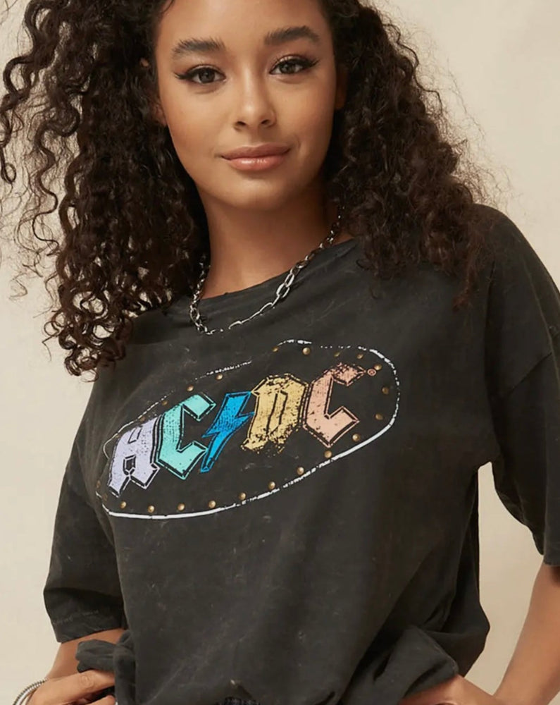 ACDC Studded Logo Distressed Oversized Tee