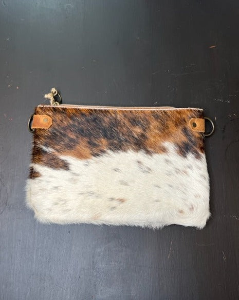Detroit – Dark Chocolate Brown and White Cowhide Clutch - Cowhide Purses  And Wallets - Cowhide Phone Wallet